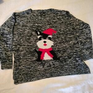 New Directions UGLY CHRISTMAS SWEATER Black PUPPY DOG Hat Scarf 2XL